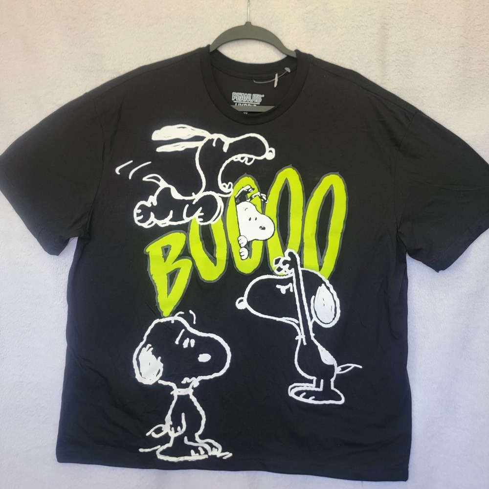 Peanuts Hybrid Black Shirt XL Snoopy Neon Green BOO scare Unisex Halloween NEW